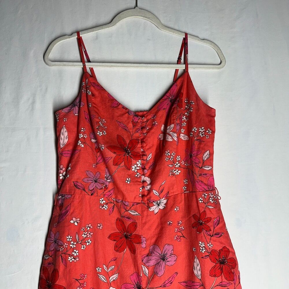 Banana Republic Linen Cotton Blend Coral Floral Jumpsuit Spaghetti Strap Size 10 - Picture 4 of 14
